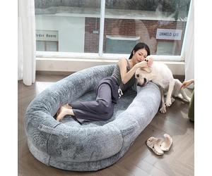 Lit pour chien - Pouf géant lavable en fausse fourrure avec couverture assortie - Grande taille idéal pour une détente confortable
