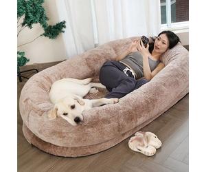 Lit pour chien - Pouf géant lavable en fausse fourrure avec couverture assortie - Grande taille idéal pour une détente confortable