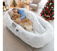 Lit pour chien pour humains et animaux de compagnie, canapé-lit antidérapant avec housse en fausse fourrure lavable, couverture d'oreiller moelleuse pour un sommeil confortable dans une cage ou une