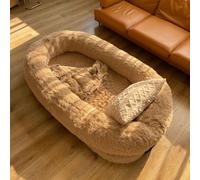 Lit pour chien pour humains et animaux de compagnie, canapé-lit antidérapant avec housse en fausse fourrure lavable, couverture d'oreiller moelleuse pour un sommeil confortable dans une cage ou une