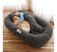 Lit pour chien pour humains et animaux de compagnie, canapé-lit antidérapant avec housse en fausse fourrure lavable, couverture d'oreiller moelleuse pour un sommeil confortable dans une cage ou une
