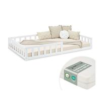 Homestyle4u Lit Montessori 3026 – 120x200 cm, bois blanc, protection anti-chute, matelas+sommier