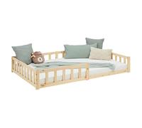 Lit pour enfant 120x200 Naturel | Lit au sol avec sommier | avec protection contre les chutes | Montessori