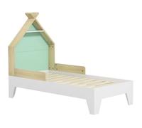 Lit pour enfant 3-8 ans - AIYAPLAY - cadre de lit simple avec barrières et tête de lit maison dim. 144L x 74l x 110H cm - vert