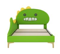 Lit pour enfant 90×200 cm, Forme de dinosaure cartoon, sans matelas, Vert | Aosom France