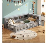 Lit pour Enfant 90x200 cm Gris avec Rangement Latéral Tiroirs et Prises USB Merax Lit Multifonction avec Barreau de Sécurité