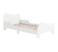AIYAPLAY Lit Enfant lit au Sol Enfant 70x140 cm avec barrière de sécurité, sommier à Lattes Inclus et décorations de Nuage, Cadre de lit pour garçons et Filles de 3 à 8 Ans - Blanc