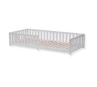 Lit pour Enfant avec Barriere de Securite et sommier à Lattes 80x160 cm Blanc Lit Enfant Bois de pin Massif