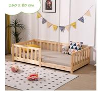 Lit pour Enfant avec Barriere de Securite et sommier à Lattes 80x160 cm Naturel Lit Enfant Bois de pin Massif