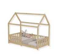 Lit pour Enfant, avec Protection Anti-Chute et sommier à Lattes 90x200 cm Naturel pour Enfant