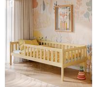 Lit pour enfant avec protection anti-chute, sommier à lattes et matelas en option, sûr et stable, autres tailles : 80 x 160, 80 x 180, 90 x 200 cm, 90 x 190 cm, du 4 à 13 ans, naturel