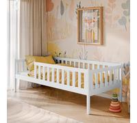 Lit pour enfant avec protection anti-chute, sommier à lattes et matelas en option, sûr et stable, autres tailles : 80 x 160, 80 x 180, 90 x 200 cm, 90 x 190 cm, du 4 à 13 ans, blanc