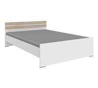 Lit pour enfant coloris Blanc, rechampis imitation chêne - Longueur 204 x Hauteur 71 x largeur 146 cm--