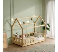 Lit pour Enfant - ECOMI - 80x160 cm - Protection Anti-Chute - Sommier à Lattes - Naturel