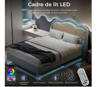 Lit pour enfant HOMAVO 90x200 cm, cadre en tissu rembourré, éclairage LED, musique relaxante, pour chambre d’enfant, bleu clair