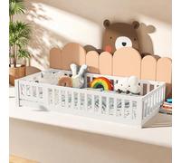 Lit pour enfant KRYZOR 90 x 200 cm, lit de sol Montessori avec protection anti-chute, sommier à lattes, bois de pin massif, capacité de charge jusqu'à 100 kg, blanc, moderne