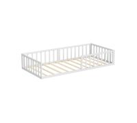 VitaliSpa Lit au Sol Minno 90x200, lit Enfant en métal, lit Montessori avec barrière de sécurité, Faible Hauteur d’accès, Blanc