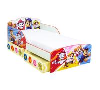 Cadre de lit Paw Patrol pour enfant avec 2 tiroirs de rangement en tissu, motif Chase, Rubble, Marshall et Skye (environ 143 cm (L) x 77 cm (l) x 68 cm (H)