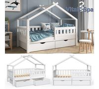 VitaliSpa Lit cabane Design, Blanc, 80x160 cm | avec 2 tiroirs, convient comme espace de jeu et de sommeil pour enfants