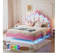Lit pour enfants - Lit princesse héritière - 140x200cm - LED couleur changeante - Rose