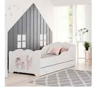 KOBI Lit Enfant Anna Blanc avec Licorne Rose et Ballerine | avec Rangement é Tiroir | 140x70 cm | Lit Petite Fille Lits pour Enfants | avec Un Matelas et Un Cadre | la Chambre Bebe