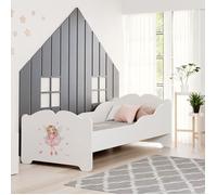 KOBI Lit Enfant Anna Blanc avec Fée Rose | 140x70 cm | Lit Petite Fille Lits pour Enfants | avec Un Matelas et Un Cadre | la Chambre Bebe | Lit Simple avec Barriere