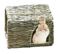 Lit pour lapin, maison pour lapin, cage pliable pour animal domestique, maison en herbe, , hamster, hérisson, cochon d'Inde, nid tissé en paille fait à la main (petit, 30 x 20 x 20 cm), cachette