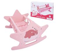 Lit pour Poupée Bois, Berceau en Bois avec Literie, pour Poupées Jusqu’à 46 cm, Accessoire de Poupée Parfait, Cadeau pour Enfants, Rose