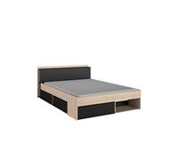 Lit adulte COMBO 140x190/200 cm - Chêne et noir - 3 Tiroirs - PARISOT