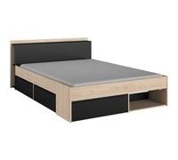 Lit Preston CAMIF 140 x 200 cm Chêne/Noir Chêne/Noir