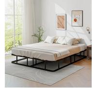 Lit Queen 140 X 200 Cm Avec Sommier Costway, 2 Personnes, Support À Lattes En Métal, Structure De Lit H26cm Avec Rangement Sous Lit Multicolore