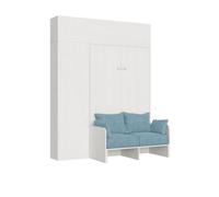 Lit queen-size escamotable Kentaro 120 cm avec canapé et mobilier blanc, frêne et bleu clair