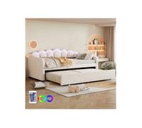 Lit quotidien 90x200 cm avec lit escamotable, lit simple (sans matelas), en velours, couleur beige