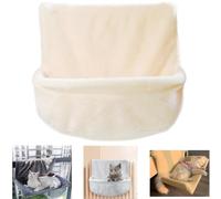 Lit radiateur pour Chat, Chaise Longue chauffante, hamac Chauffant pour Chats, Tissu Peluche Gris Beige, lit radiateur Pliable pour Chats, Petits Animaux, 45,5 x 39 x 25,5 cm