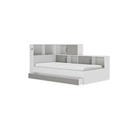 Lit rangement erwan 90x200 blanc / gris moon