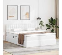 Lit rangement lumineux tête en faux cuir matelas ferme 140x190 cm Blanc | Lit avec rangement LED et matelas inclus Blanc pur 140x190 cm, sommier coffre moderne tete de lit cuire, lumineux chambre