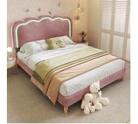 Lit rembourr double 140x200cm avec LED et tte de lit rglable - sommier lattes - Rose