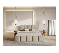 Lit rembourré 120x200 - Cloudy - Velours Beige gris