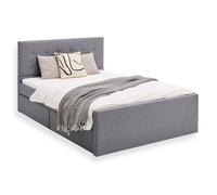 Homestyle4u Lit rembourré double 120x200 cm – cadre en tissu, sommier à lattes, 2 tiroirs – gris