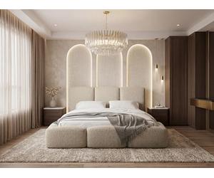 Lit Rembourré 120x200 Coffre avec Rangement - Capitonné Crème en Tissu Bouclette - Double Moderne avec Tête De Lit - Cadre De Lit avec Sommier à Lattes - Adulte - Harmony - Beige