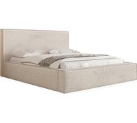 Lit Rembourré 120x200 Design Bohème - Coffre avec Rangement - Capitonné en Tissu Bouclette Beige - Double Moderne avec Tête De Lit - Cadre De Lit avec Sommier à Lattes - Adulte Terra