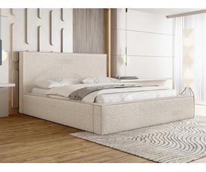 Lit Rembourré 120x200 Design Bohème - Coffre avec Rangement - Capitonné en Tissu Bouclette Beige - Double Moderne avec Tête De Lit - Cadre De Lit avec Sommier à Lattes - Adulte Terra