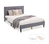 Lit rembourré 140x200 avec matelas cadre de sommier à lattes double Homestyle4u