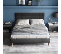 Lit rembourré 140x200 cm, lit Double avec sommier à Lattes, Cadre de lit rembourré avec tête de lit en Tissu Velours, pour Adultes et Adolescents (Matelas Non Inclus) (Grey)