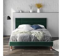 Lit rembourré 140x200 cm, lit Double avec sommier à Lattes, Cadre de lit rembourré avec tête de lit en Tissu Velours, pour Adultes et Adolescents (Matelas Non Inclus) (Green)