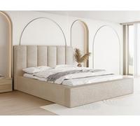 Lit Rembourré 140x200 Coffre avec Rangement - Capitonné Crème en Tissu Bouclette - Double Moderne avec Tête De Lit - Cadre De Lit avec Sommier à Lattes - Adulte - Amira - Beige