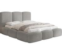 Lit Rembourré 140x200 Coffre avec Rangement - Capitonné en Tissu Bouclette - Double Moderne avec Tête De Lit - Cadre De Lit avec Sommier à Lattes - Adulte - Harmony - Gris