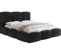 Lit Rembourré 140x200 Coffre avec Rangement - Capitonné en Tissu Velours - Double Moderne avec Tête De Lit - Cadre De Lit avec Sommier à Lattes - Adulte - Harmony - Noir