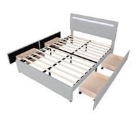 Lit rembourré 140x200cm avec éclairage LED et quatre tiroirs à tirage sans matelas couleur grise Gris