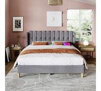 Lit rembourré 160 x 200 cm avec Chargement USB Type C, Cadre de lit avec Lattes, Modern lit Adult, Lits Double pour Jeunes pour Chambres à Coucher, Chambres d'amis,Grey